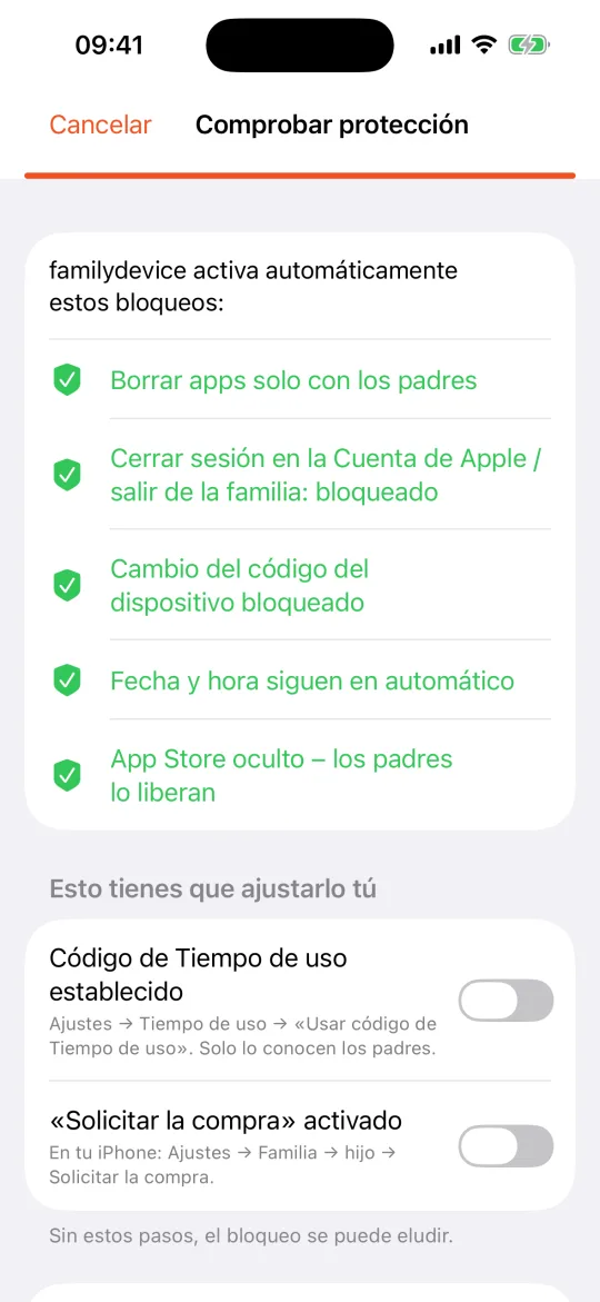 iPhone del niño: comprobar la protección