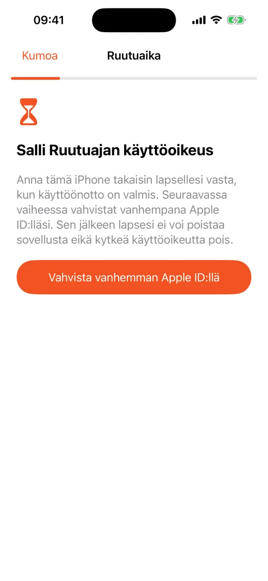Lapsen iPhone: salli Ruutuajan käyttöoikeus