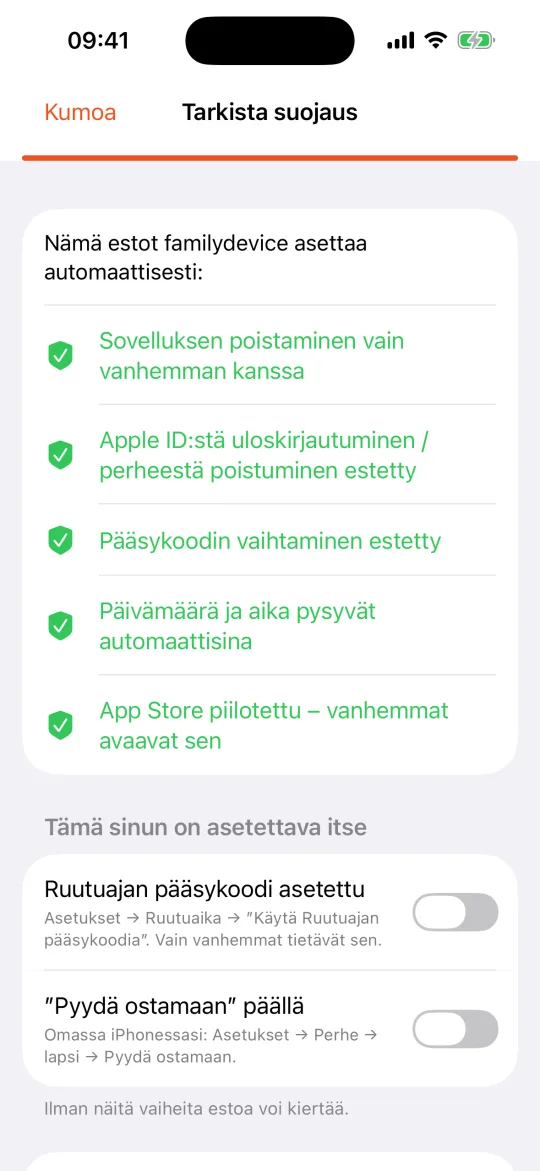 Lapsen iPhone: tarkista suojaus