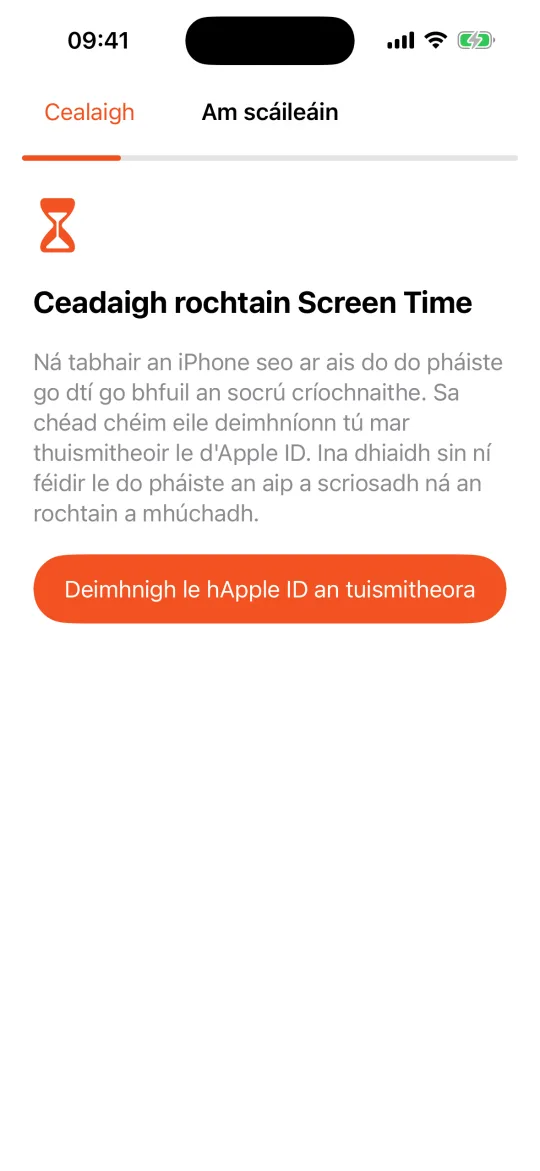 iPhone an pháiste: ceadaigh rochtain Screen Time