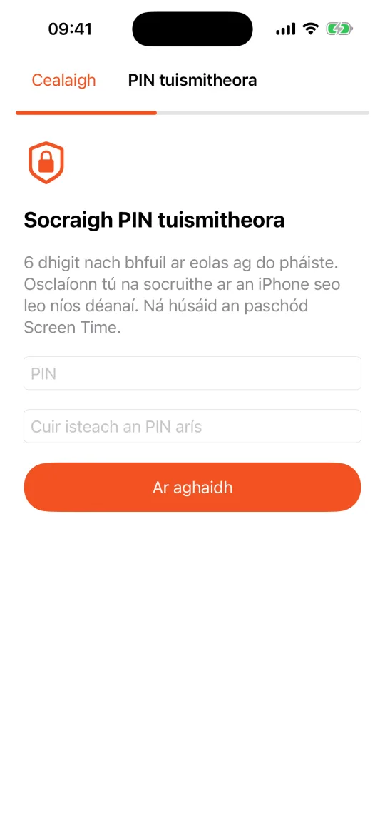 iPhone an pháiste: socraigh PIN tuismitheora