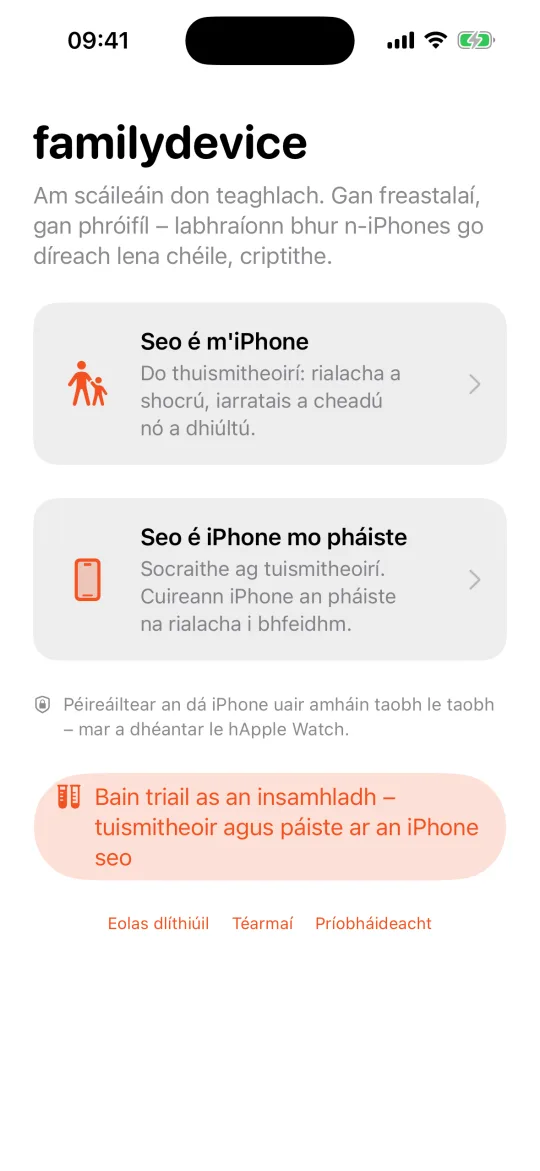 Scáileán tosaigh: Seo é m'iPhone / Seo é iPhone mo pháiste